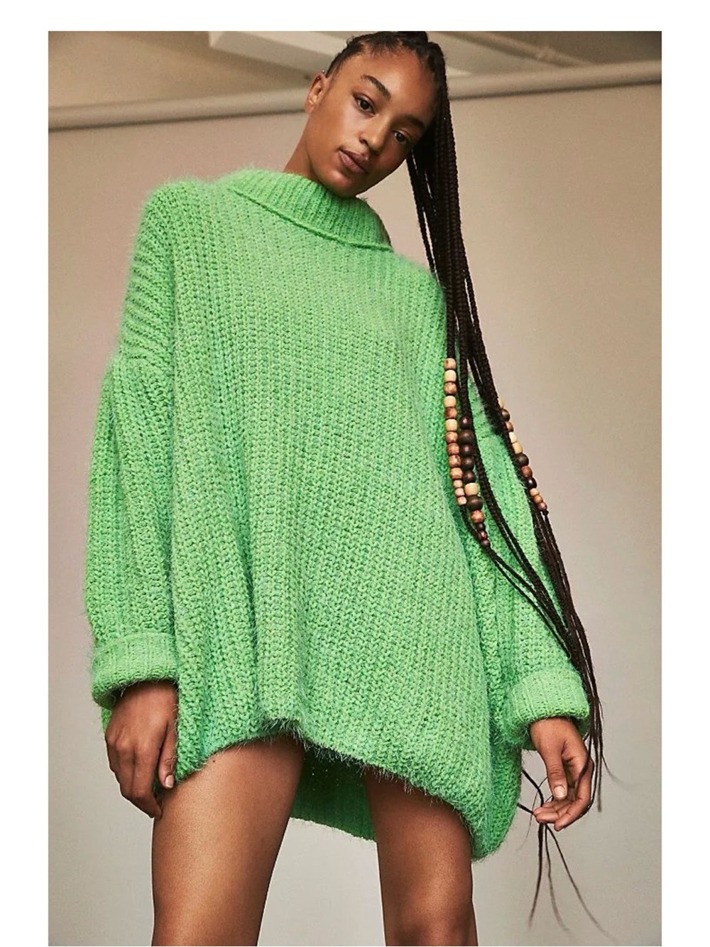 Free People Green Oasis Tunic Fuzzy Sweater